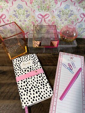 Acrylic Desk Organizer Set Pink Orange Cute Office Desk Storage Aesthetic